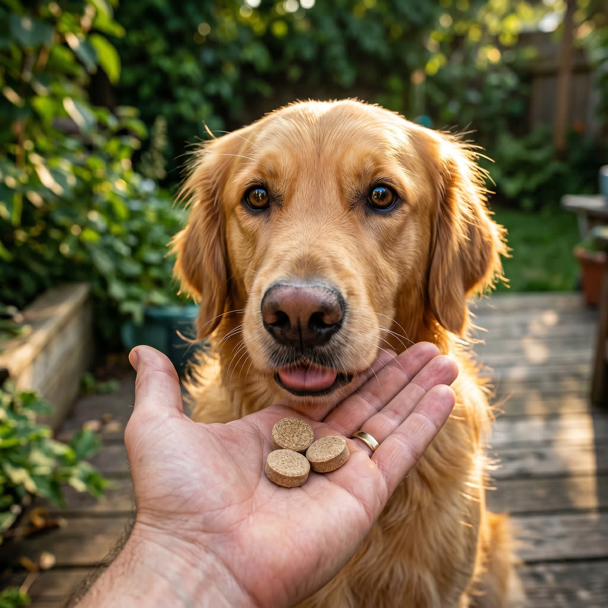 Dog taking YeastGuard chew